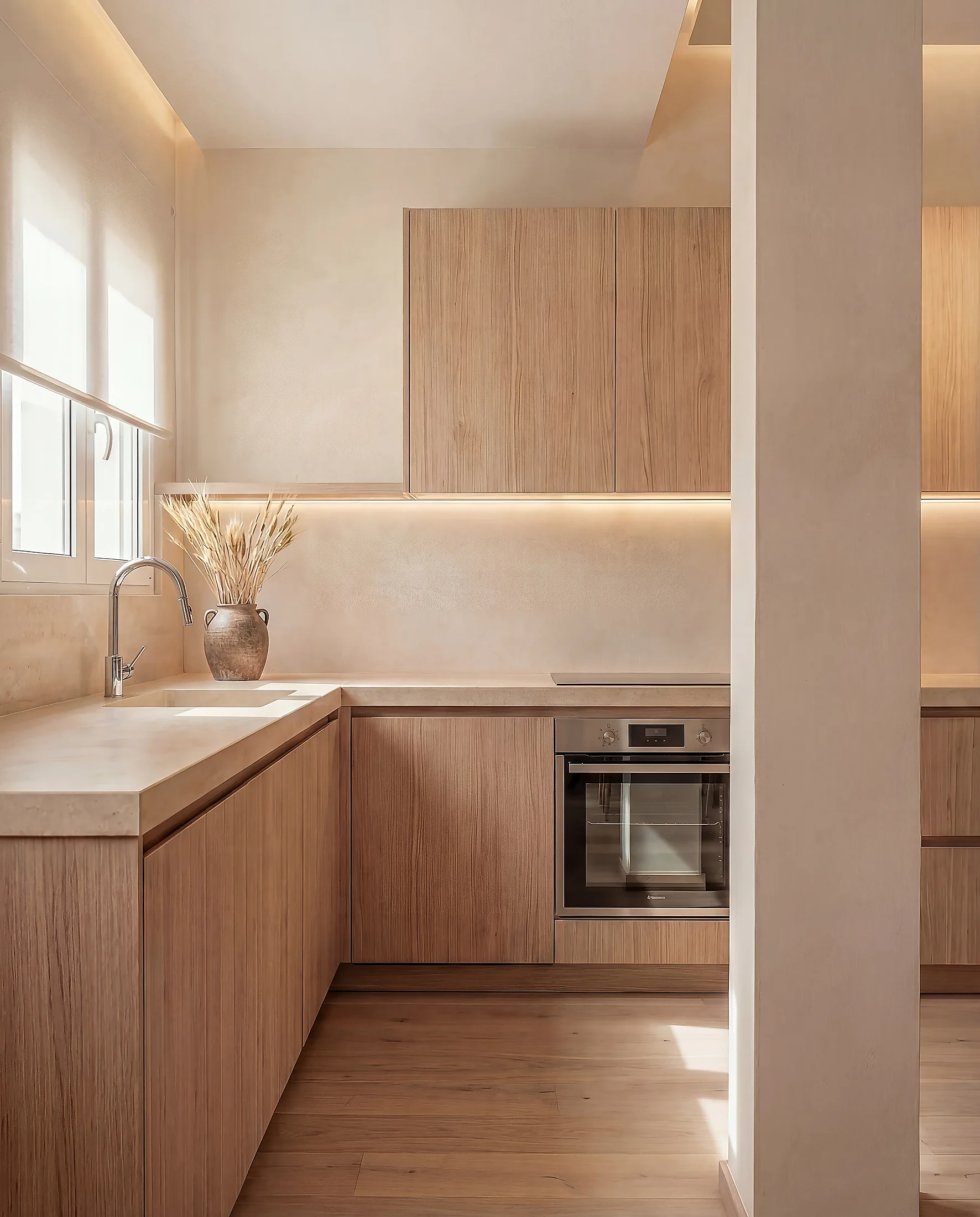 Scandinavian kitchen renovation in Göteborg. Light oak cabinets and custom storage by Hemreform